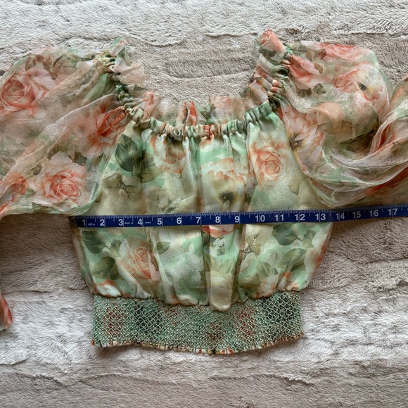 NWOT ALICE + OLIVIA Caprina Floral Chiffon Blouse in Pistachio Multi Size XS - Picture 9 of 16